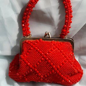 Vintage Red Beaded Evening Bag
